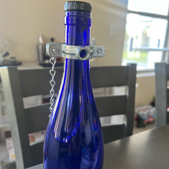 Blue Glass Bottle Bird Feeder - Picture 5 of 9